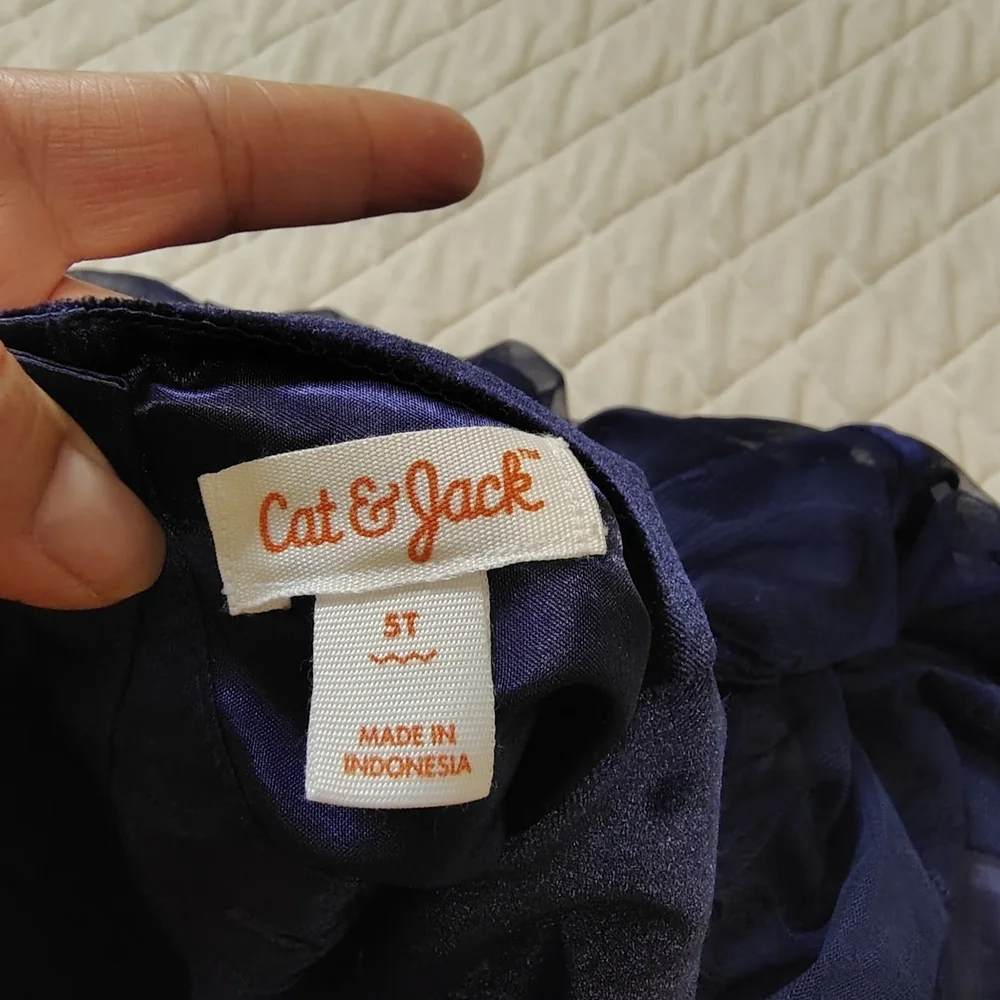 Cat & Jack navy blue velvet and tulle dress with a deer pattern